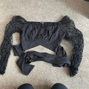 Black crop top with see through sleeves